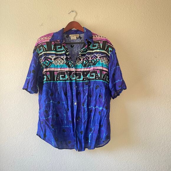 Vintage women’s boho short sleeve western shirt size large - Picture 1 of 7
